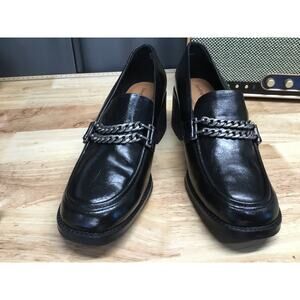 Baretraps Athena Chain Loafers Women's 9 Triple Black Faux Leather Low Top Flats